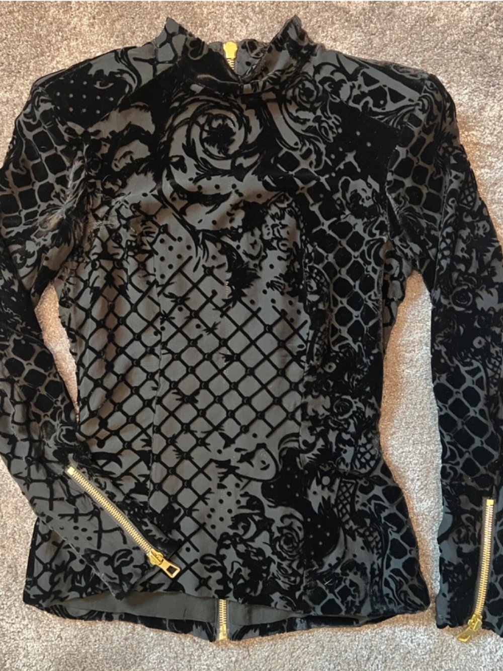 Balmain H&M Limited Edition Velvet Silk Blend Floral Top size 4 Black NWT